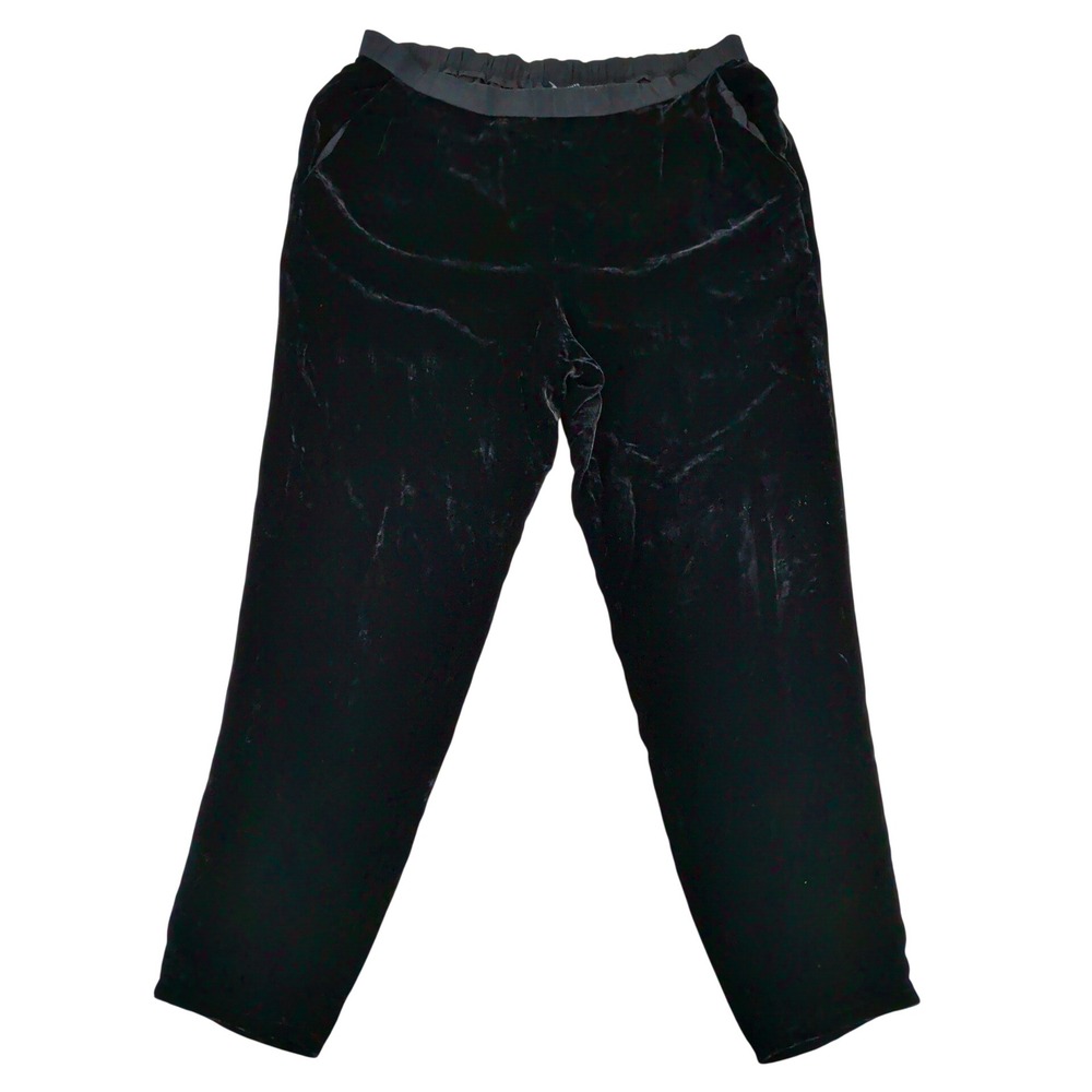 Eileen Fisher Petite PS Black Silk Blend Velvet Tapered Elastic Waist Pants